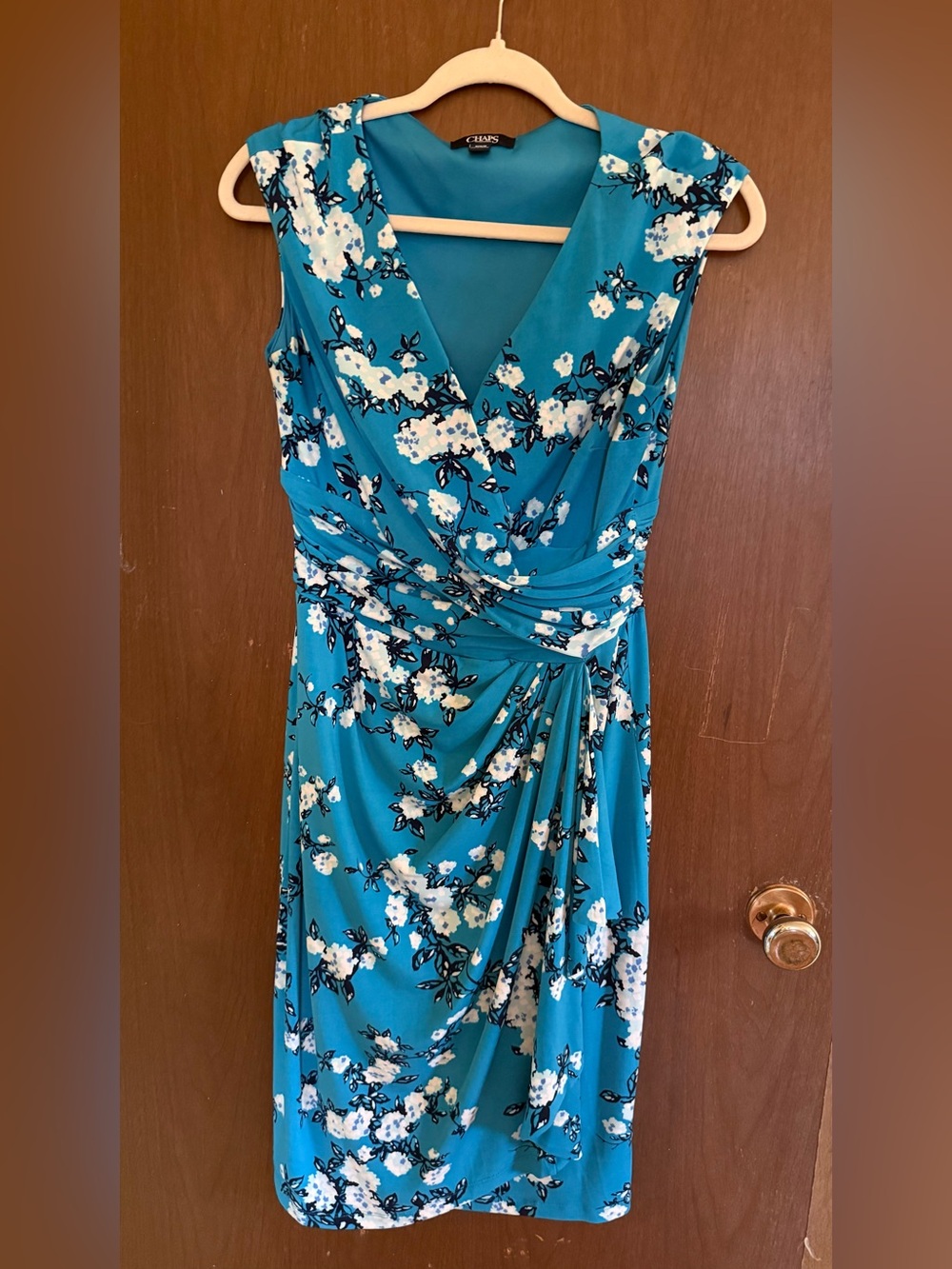 Chaps Blue Floral Wrap-Style Women's Dress